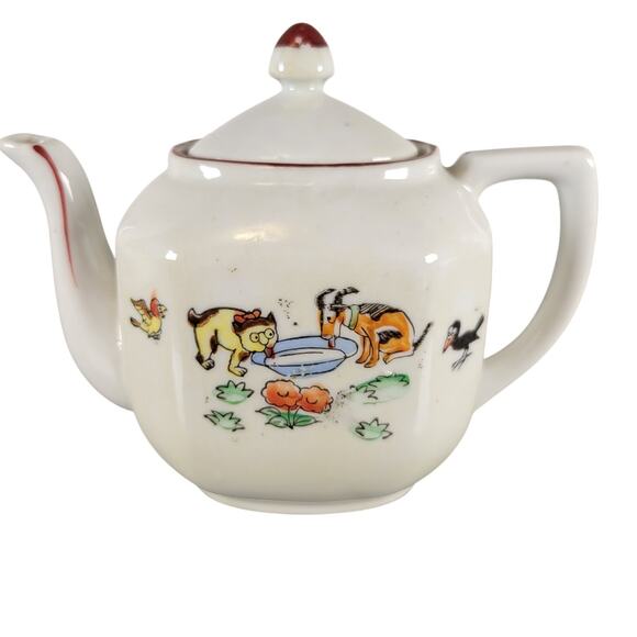 Vintage Japan Child Tea Set Cat Dog Design Teapot Cups Saucers Plates 16 Pc - Picture 2 of 16